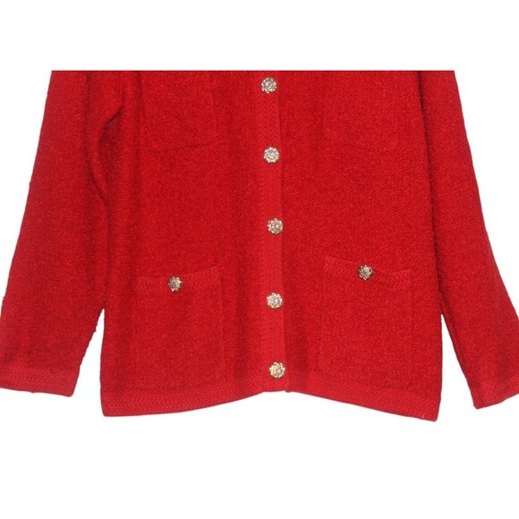Vintage Rochelle Boucle Jacket Red w/ Gold Buttons Shoulder Pads Size M - Picture 3 of 8